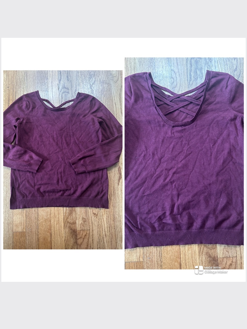 Hippie Rose Crisscross Back Plum Sweater size Medium